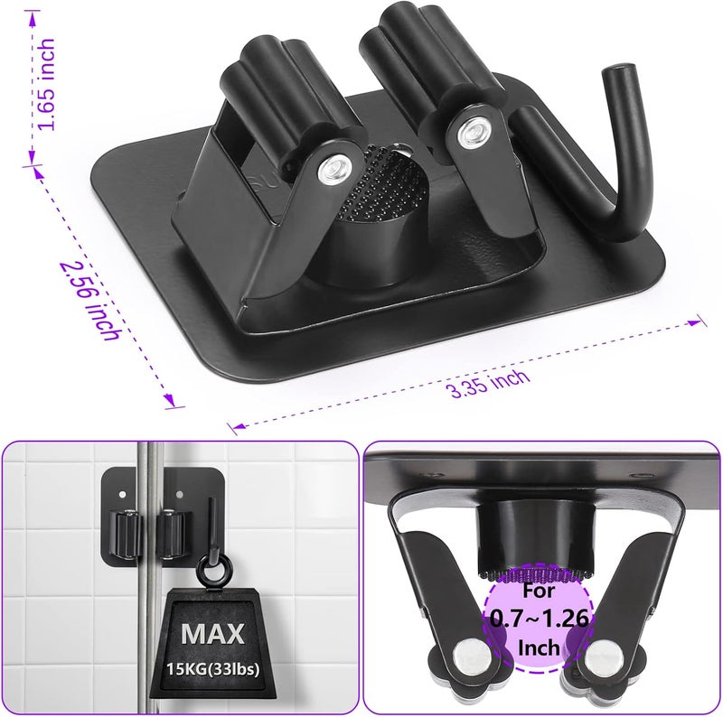 YUWANTING Stainless Steel Broom Holder, Heavy Duty, Rust Resistant, 4 Gripper Positions with 4 Hooks, Black - Image 2
